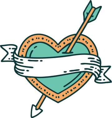 Bir insan tarafından çizilmiş ok kalp ve pankartın ikonik dövme şekli