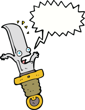 Bir insan tarafından çizilmiş, konuşma balonlu, korkmuş bir bıçak.