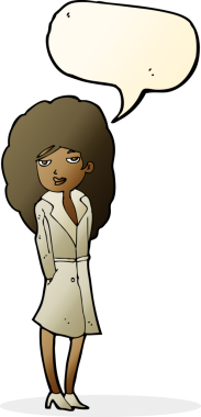 Bir insan tarafından çizilmiş konuşma balonu olan bir kadın casus.