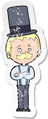 Bir insan tarafından çizilmiş silindir şapkalı bir karikatürcünün gerilemiş çıkartması.