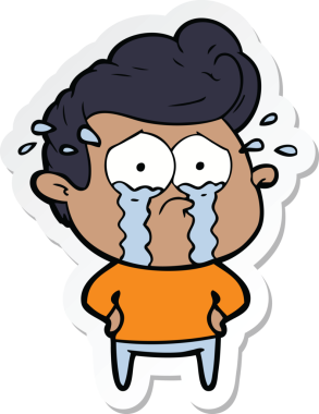 Bir insan tarafından çizilmiş ağlayan bir karikatür çıkartması.