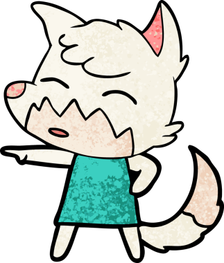 Bir insan tarafından çizilmiş, elbise giymiş bir tilki.