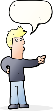 Bir insan tarafından çizilmiş bir konuşma balonuyla işaret eden tuhaf bir adam.