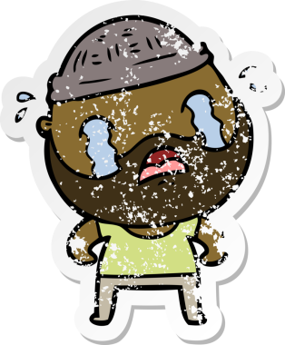 Bir insan tarafından çizilmiş ağlayan sakallı bir adamın sıkıntılı çıkartması.