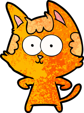 Bir insan tarafından çizilmiş mutlu çizgi film kedisi.