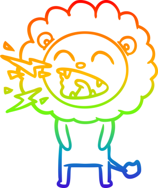 Gökkuşağı gradyan çizgi çizimi Bir insan tarafından çizilmiş kükreyen bir aslan