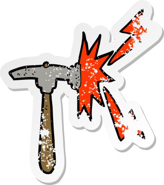 Bir insan tarafından çizilmiş bir karikatür çekiçinin gerilimli yapıştırması.