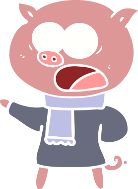 Bir insan tarafından çizilmiş düz renkli çizgi film domuzu.