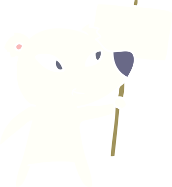 Sevimli düz renkli karikatür kutup ayısı. Protesto işareti bir insan tarafından çizilmiş.