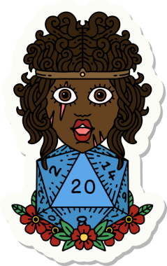 Bir insan tarafından çizilmiş 20 zarlı bir insan barbarının çıkartması.