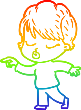 Gökkuşağı gradyan çizgi çizimi bir insan tarafından çizilmiş gözleri olan bir karikatür kadın