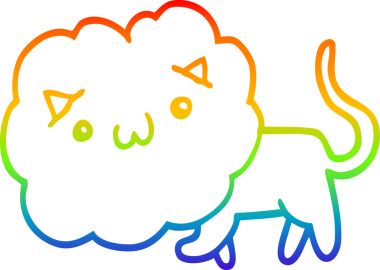 Gökkuşağı gradyan çizgisi bir insan tarafından çizilmiş şirin bir aslan karikatürü.