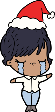 Bir insanın çizdiği Noel Baba şapkasıyla ağlayan bir kadının el çizimi.