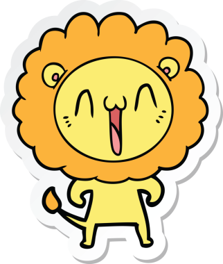 Bir insan tarafından çizilmiş mutlu bir aslanın çıkartması.