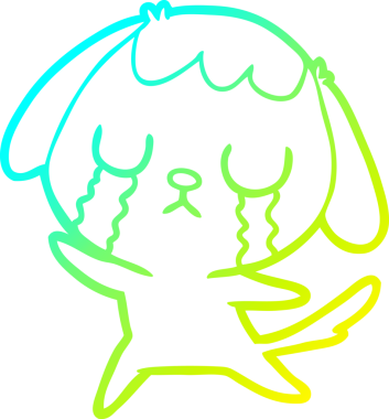 Bir insan tarafından çizilmiş ağlayan şirin bir köpeğin soğuk gradyan çizimi.