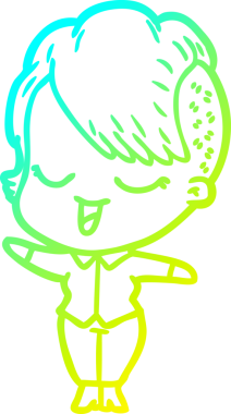 Bir insan tarafından çizilmiş mutlu çizgi film kızı çizimi.