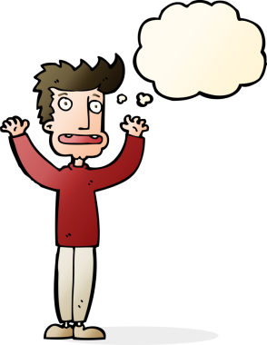 Bir insan tarafından çizilmiş düşünce baloncuğu olan stresli bir adam.