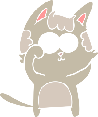 Bir insan tarafından çizilmiş mutlu düz renkli çizgi film kedisi