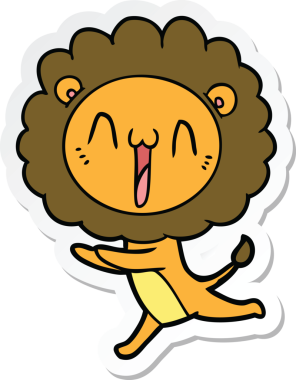 Bir insan tarafından çizilmiş mutlu bir aslanın çıkartması.