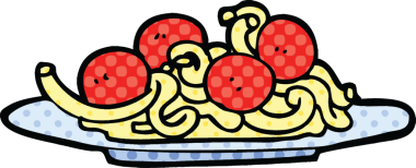 Çizgi roman tarzı spagetti ve bir insan tarafından çizilmiş köfteler.