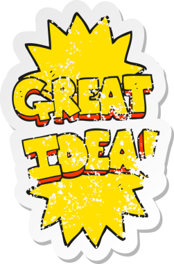 Bir insan tarafından çizilmiş GREAT IDEA sembolünün gerilemiş retro yapıştırması