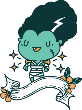 Dövme stili zombi gelin karakteri bir insan tarafından çizilmiş.