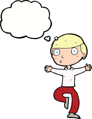 Bir insan tarafından çizilmiş düşünce baloncuğu ile ürkmüş bir adam.