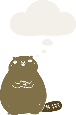 Düşünce baloncuklu çizgi film kunduzu insan tarafından çizilmiş.