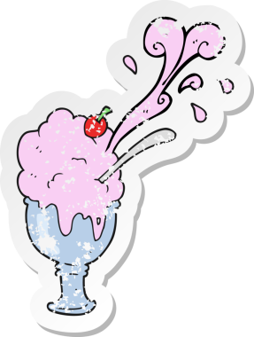 Bir insanın çizdiği karikatür dondurmasının gerilimli retro etiketi.