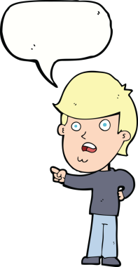 Bir insan tarafından çizilen konuşma baloncuğuyla işaret eden bir karikatür.