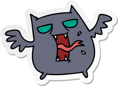 Bir insan tarafından çizilmiş sevimli korkutucu kawaii yarasasının serbest sticker karikatürü.