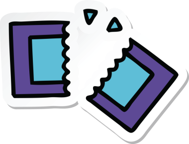 Bir insan tarafından çizilmiş şirin bir çizgi film biletinin çıkartması.