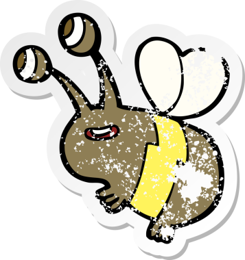 Bir insanın çizdiği mutlu arı çizgi filminin gerilimli retro yapıştırması.