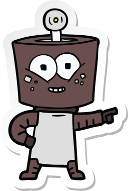 Bir insan tarafından çizilmiş mutlu çizgi film robotunun çıkartması.