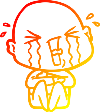 Bir insan tarafından çizilmiş, ağlayan kel bir adamın çizgi çizimi.