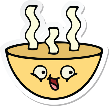 Bir insanın çizdiği sıcak çorba kasesinin çıkartması.