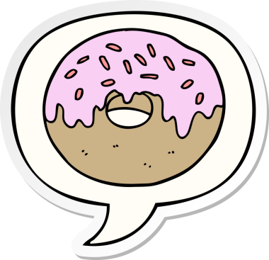 Bir insan tarafından çizilmiş konuşma balonu çıkartmalı çizgi film çöreği.