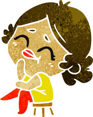 Bir insan tarafından çizilmiş eski bir kawaii kadın çizimi.