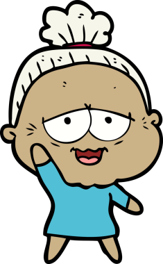 Bir insan tarafından çizilmiş mutlu yaşlı kadın çizgi filmi.