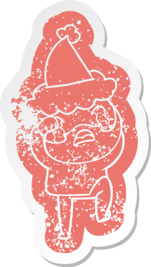 Garip bir çizgi film. Ağlayan ve ayağını yere vuran sakallı bir adamın çıkartması. Bir insan tarafından çizilmiş Noel Baba şapkası.