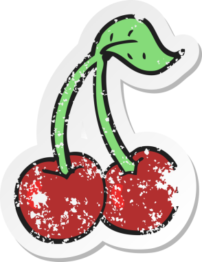 Bir insan tarafından çizilmiş vişne karikatürünün gerilimli retro yapıştırması