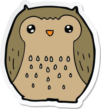 Bir insan tarafından çizilmiş şirin bir baykuşun çıkartması.