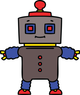 Bir insan tarafından çizilmiş tuhaf çizgi film robotu.