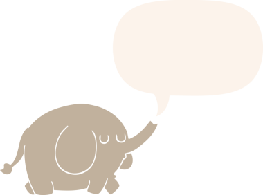 bir insan tarafından çizilmiş, konuşma baloncuklu çizgi film fili