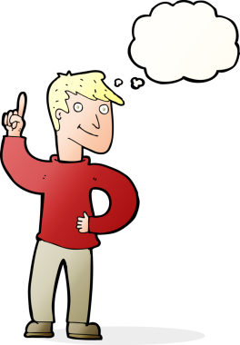 Düşünce baloncuğu insan tarafından çizilmiş harika bir fikri olan çizgi film adamı.