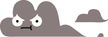 Bir insan tarafından çizilmiş bir fırtına bulutunun düz renkli retro karikatürü