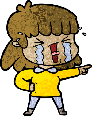 Bir insan tarafından çizilmiş gözyaşları içindeki çizgi film kadını.