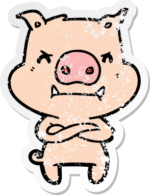 Bir insan tarafından çizilmiş kızgın çizgi film domuzunun sıkıntılı çıkartması.