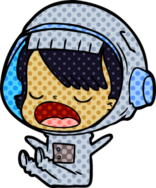 Karikatür astronot kadın bir insan tarafından çizilmiş.