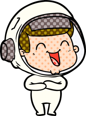 Bir insan tarafından çizilmiş mutlu astronot çizgi filmi.